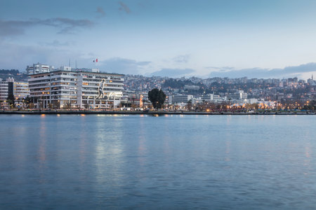 Beautiful panoramic view of Konak District in Izmir, Turkey. Izmir Metropolitan Municipality.の写真素材
