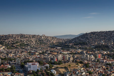 Panoramic izmir city photo taken with night long exposure technique, with plenty of light