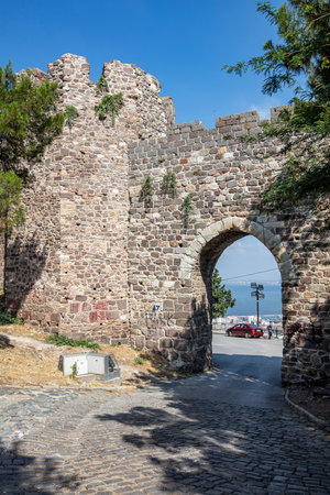 View from Kadifekale Castle, locally known as Kadifekale is an ancient castle lies on a mountain in the center of the city of Izmir, Turkey.の写真素材