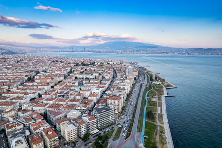 Bostanli Karsiyaka izmir. Aerial Serenity, Izmir's Bostanli Coastline from Above.の写真素材