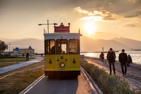 Nostalgic tram running in Alsancak district.の写真素材