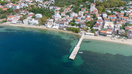Cinarli Village view from sea in Marmara Island of Turkey. Aerial view of Marmara island Cinarli ,...