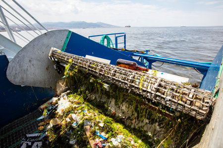 Sea cleaning boat on izmir, Turkeyの写真素材