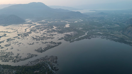 Aerial drone view of Dalyan delta and Iztuzu beach. Turkey. 4Kの写真素材