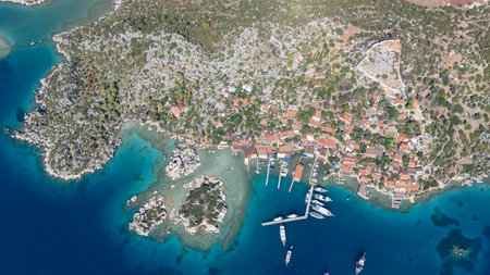 Aerial View of Kalekoy Village in Antalya, Turkeyの写真素材