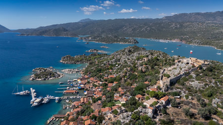 Aerial View of Kalekoy Village in Antalya, Turkeyの写真素材