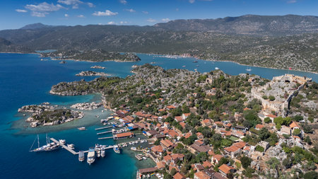 Aerial View of Kalekoy Village in Antalya, Turkeyの写真素材