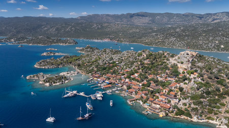 Aerial View of Kalekoy Village in Antalya, Turkeyの写真素材