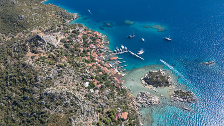 Aerial View of Kalekoy Village in Antalya, Turkeyの写真素材