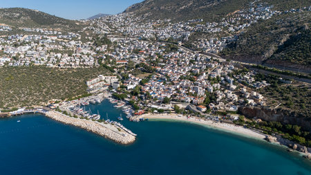 Stunning Aerial View of Kalkan Harbor and White Sand Beachesの写真素材
