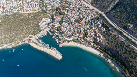 Stunning Aerial View of Kalkan Harbor and White Sand Beachesの写真素材