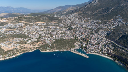 Stunning Aerial View of Kalkan Harbor and White Sand Beachesの写真素材