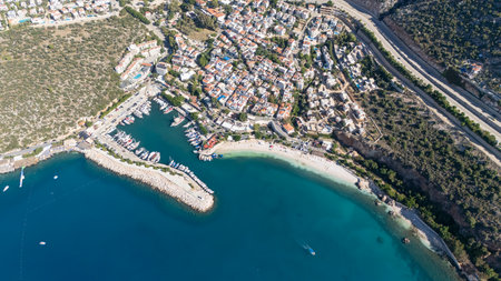 Stunning Aerial View of Kalkan Harbor and White Sand Beachesの写真素材