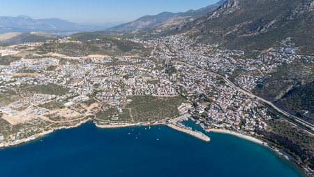 Stunning Aerial View of Kalkan Harbor and White Sand Beachesの写真素材