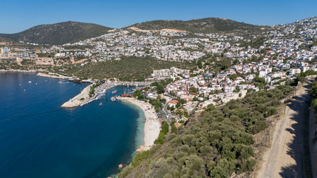 Stunning Aerial View of Kalkan Harbor and White Sand Beachesの写真素材