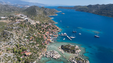 Aerial View of Kalekoy Village in Antalya, Turkeyの写真素材