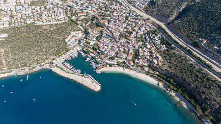 Stunning Aerial View of Kalkan Harbor and White Sand Beachesの写真素材