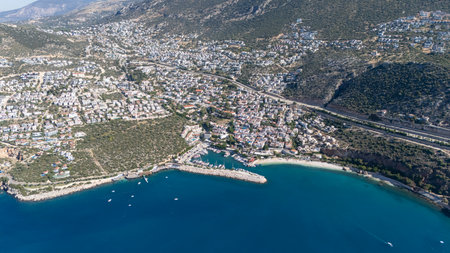 Stunning Aerial View of Kalkan Harbor and White Sand Beachesの写真素材