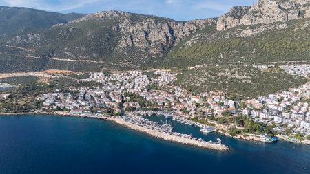 Scenic Aerial View of Kas Harbor and Surrounding Hillsの写真素材
