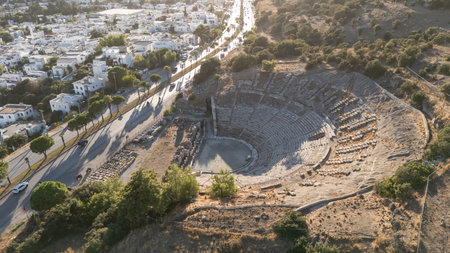 Ancient Theater of Bodrum from Above, Aerial View of Historical Amphitheater in Turkeyの写真素材