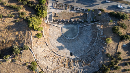 Ancient Theater of Bodrum from Above, Aerial View of Historical Amphitheater in Turkeyの写真素材