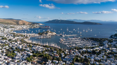 Aerial View of Bodrum Marina and Castle, Scenic Coastline of Turkeyの写真素材