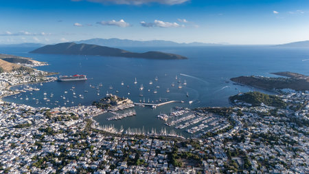 Aerial View of Bodrum Marina and Castle, Scenic Coastline of Turkeyの写真素材