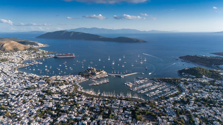 Aerial View of Bodrum Marina and Castle, Scenic Coastline of Turkeyの写真素材