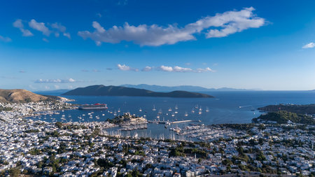 Aerial View of Bodrum Marina and Castle, Scenic Coastline of Turkeyの写真素材