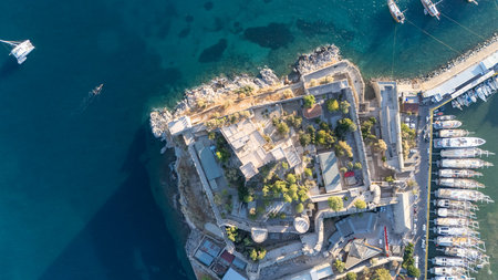Aerial View of Bodrum Marina and Castle, Scenic Coastline of Turkey