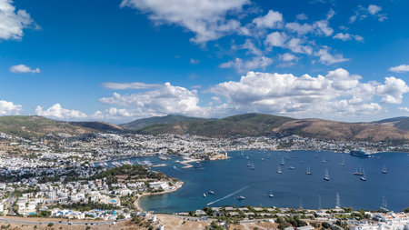 Aerial View of Bodrum Marina and Castle, Scenic Coastline of Turkeyの写真素材