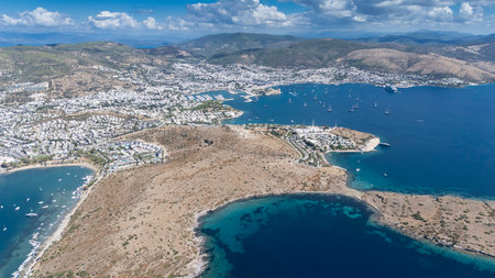 Aerial View of Bodrum Marina and Castle, Scenic Coastline of Turkeyの写真素材