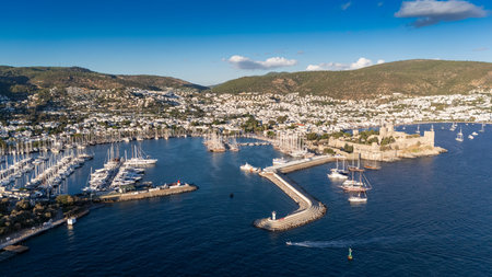 Aerial View of Bodrum Marina and Castle, Scenic Coastline of Turkeyの写真素材