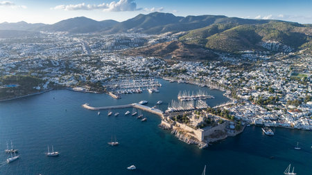 Aerial View of Bodrum Marina and Castle, Scenic Coastline of Turkeyの写真素材