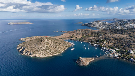 Breathtaking View of Gümü?lük Bay with Yachts and Nearby Greek Islandsの写真素材