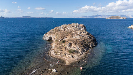 Breathtaking View of GÃ¼mÃ¼ÅlÃ¼k Bay with Yachts and Nearby Greek Islandsの写真素材