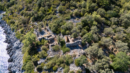 Ancient Ruins of Kissebuku (Anastasiapolis) on the Bodrum Coastlineの写真素材