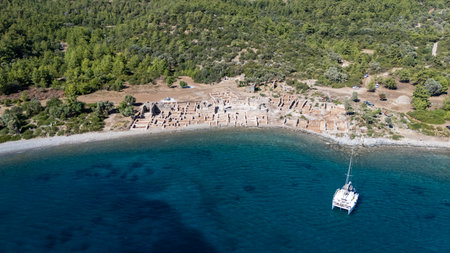 Ancient Ruins of Kissebuku (Anastasiapolis) on the Bodrum Coastlineの写真素材