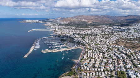 Scenic Aerial View of Turgutreis Marina in Bodrum, Turkeyの写真素材