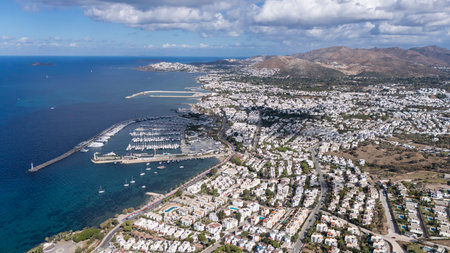 Scenic Aerial View of Turgutreis Marina in Bodrum, Turkeyの写真素材