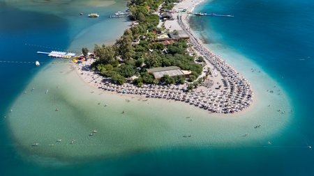 Aerial view of the famous Blue Lagoon beach in Oludeniz, Fethiye, Turkeyの写真素材