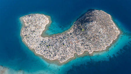 Aerial View of Bozburun Harbor and Sailboats in Marmaris, Turkeyの写真素材
