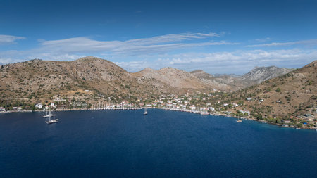 Aerial View of Bozburun Harbor and Sailboats in Marmaris, Turkey