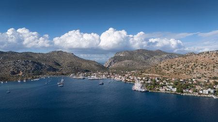 Aerial View of Bozburun Harbor and Sailboats in Marmaris, Turkeyの写真素材