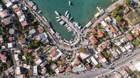 Aerial View of GÃ¼vercinlik Village, Bodrum, Turkey with Stunning Landscapeの写真素材