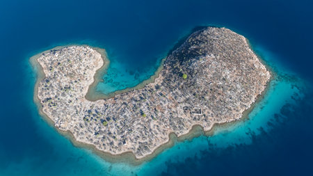 Aerial View of Bozburun Harbor and Sailboats in Marmaris, Turkeyの写真素材