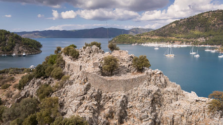 Aerial View of Kizkumu Beach and Sailboats in Marmaris, Turkey