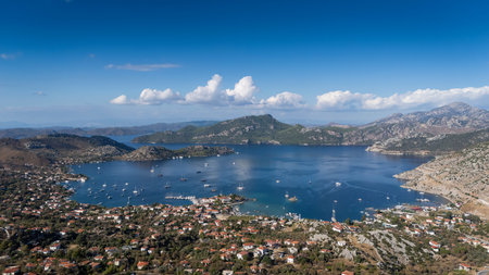 Aerial View of Selimiye Bay and Sailboats in Marmaris, Turkey