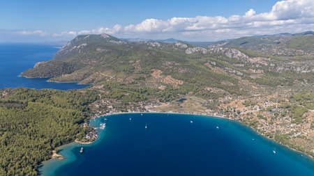 Stunning Aerial View of Milas AkbÃ¼k Bay, Turkeyの写真素材