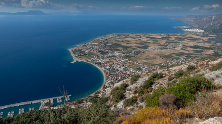 Aerial View of Oren Coastline and Marina in Milas, Turkeyの写真素材